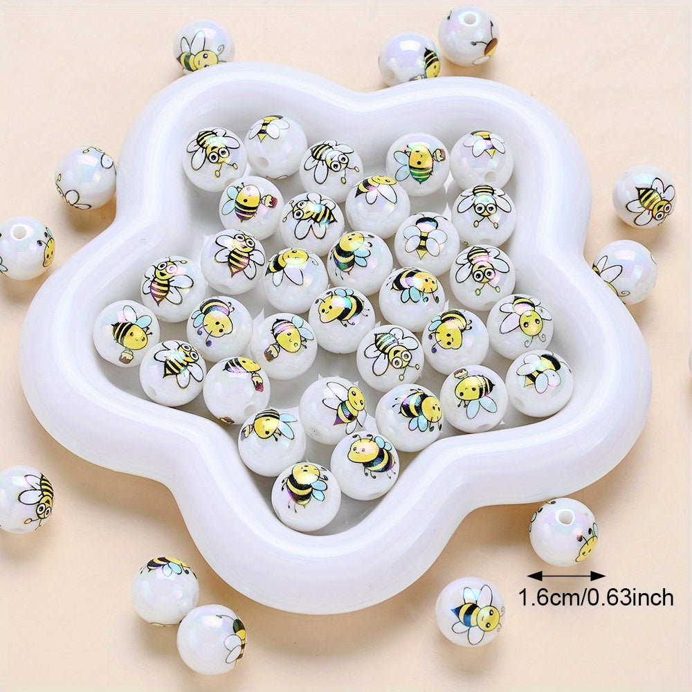 10pcs 16mm Yellow Bee Acrylic Beads