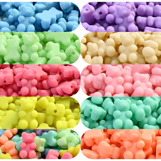 200pcs 11x18mm Macaron Bear Acrylic Beads