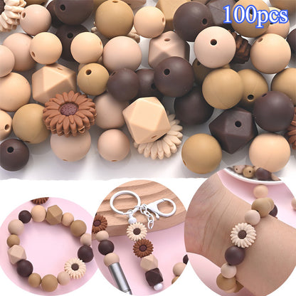 100pcs Brown Silicone Sunflower Beads