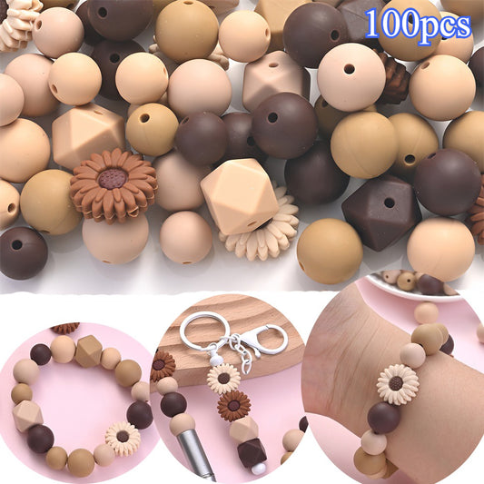 100pcs Brown Silicone Sunflower Beads