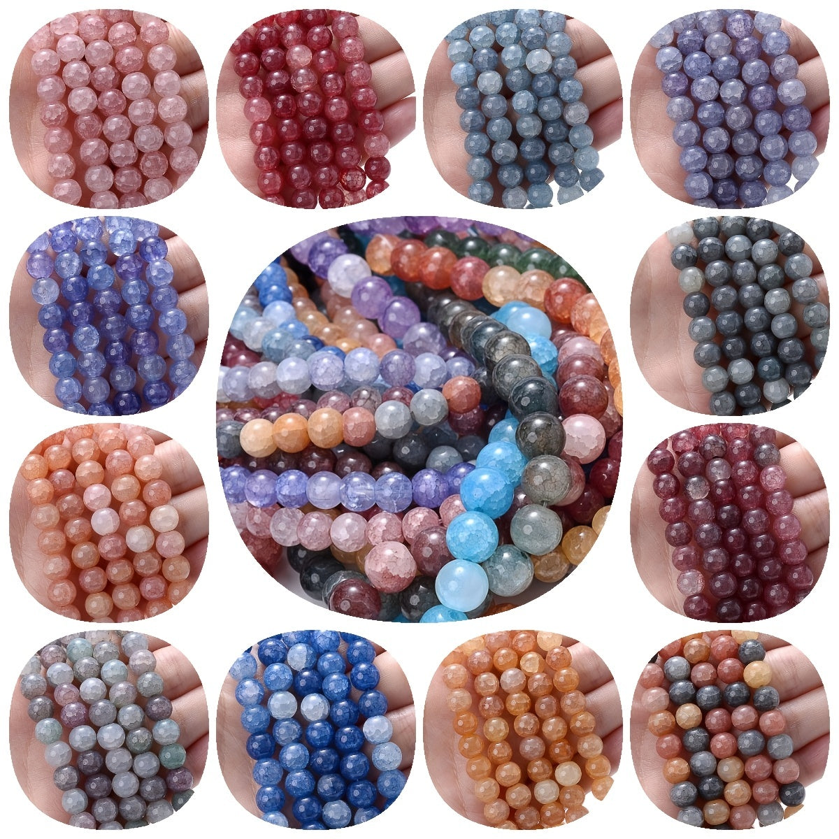 45-48pcs 8mm Colorful Cracked Glass Round Beads
