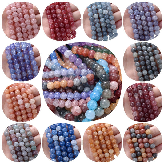 45-48pcs 8mm Colorful Cracked Glass Round Beads