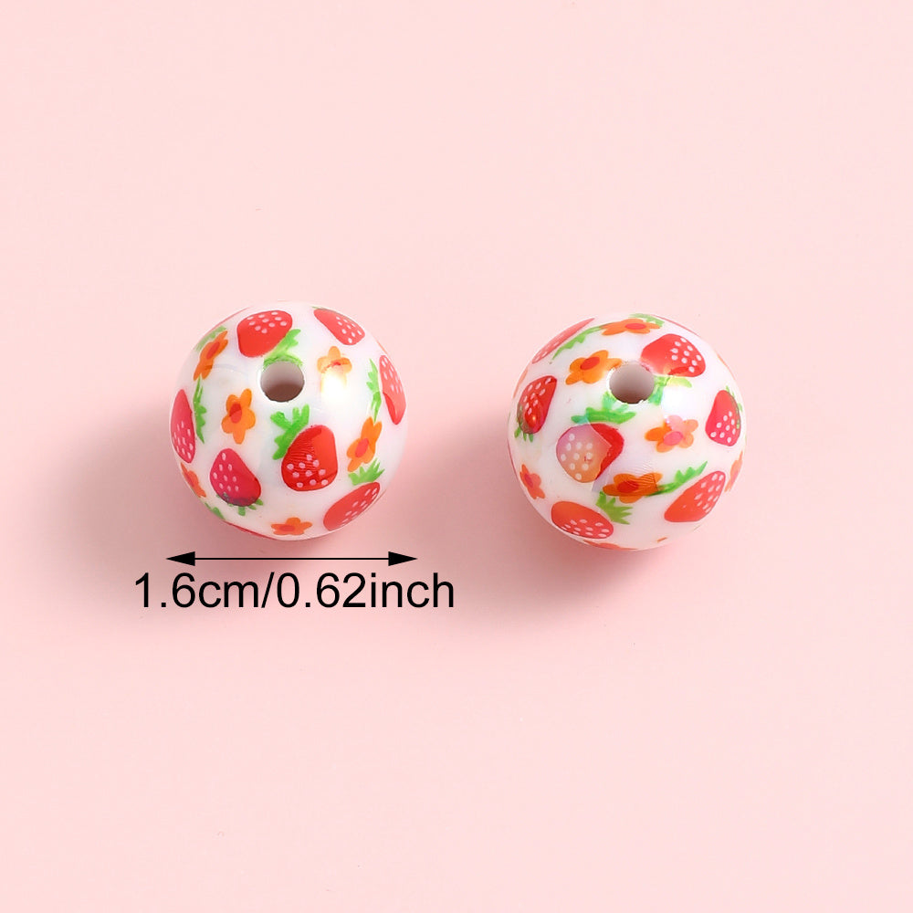 16mm Strawberry Resin Glossy Beads