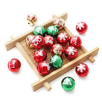 16mm Christmas Snowflake Print Acrylic Beads