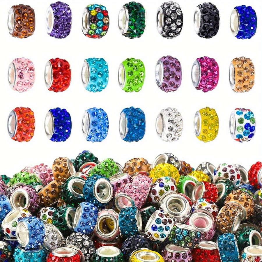10pcs Colorful Big Hole Rhinestone Spacer Beads