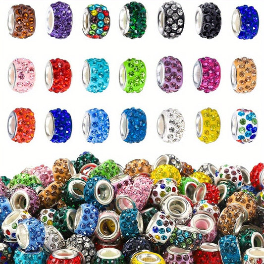 10pcs Colorful Big Hole Rhinestone Spacer Beads
