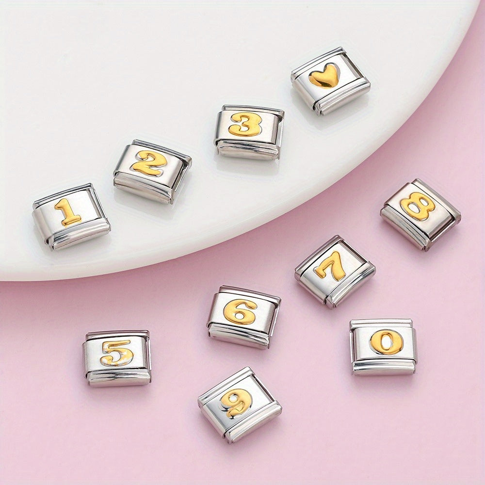 1pc 9x10mm Golden Stainless Steel Number Bead