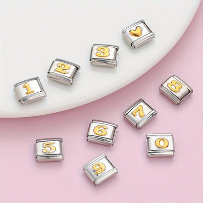 1pc 9x10mm Golden Stainless Steel Number Bead