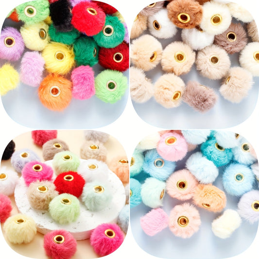 20pcs 20mm Colorful Faux Fur Plush Large Hole Beads