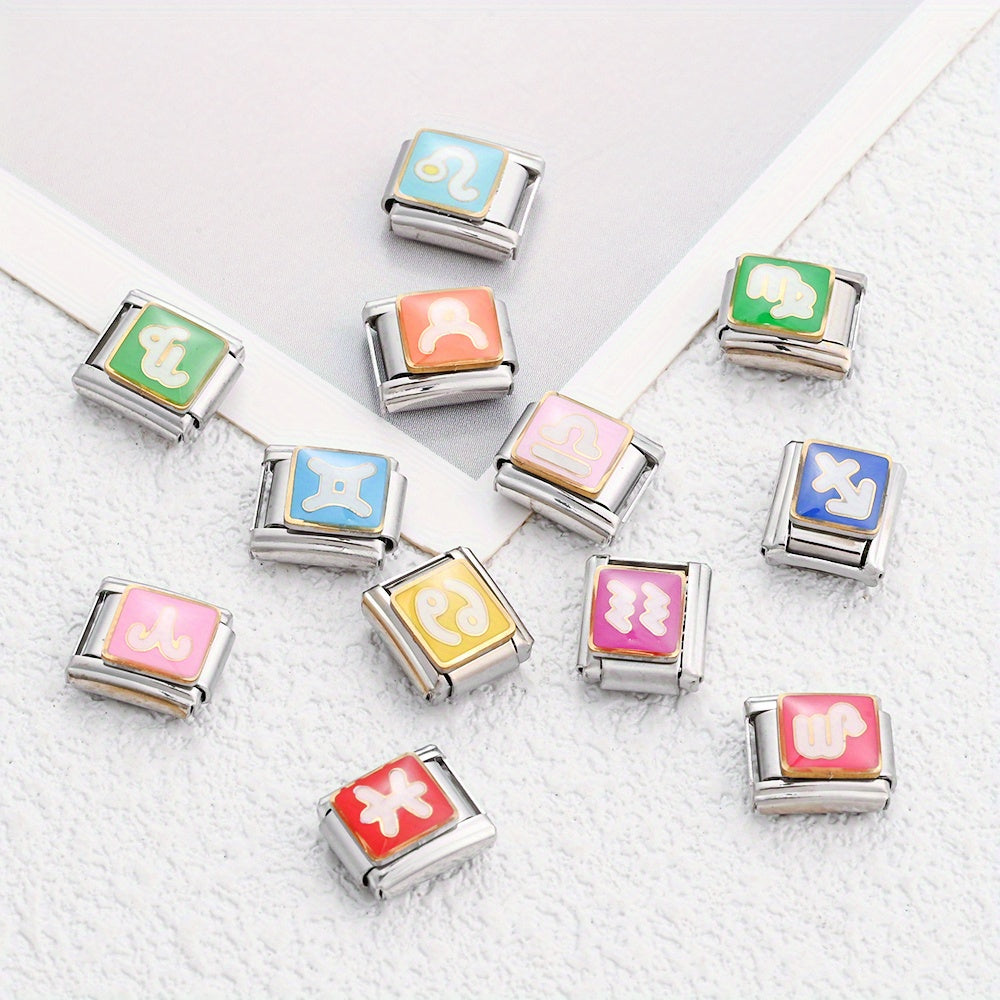 1pc 9x10mm Stainless Steel Zodiac Sign Module Bead
