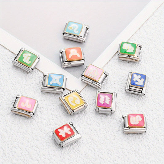 1pc 9x10mm Stainless Steel Zodiac Sign Module Bead