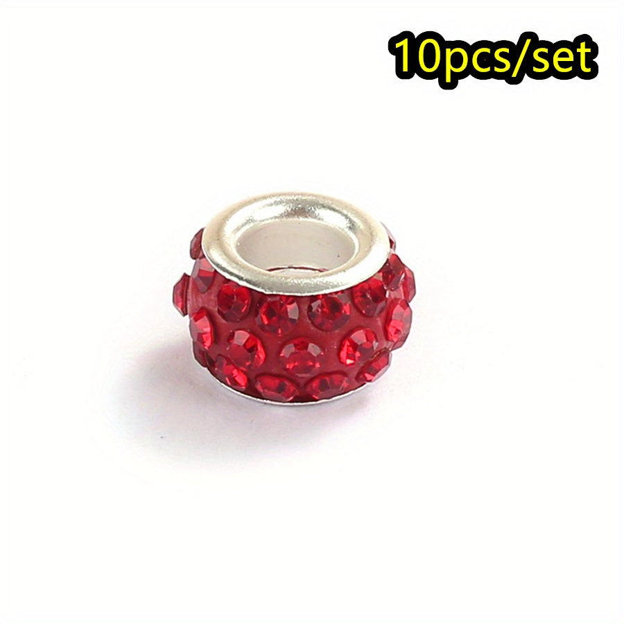 10pcs Colorful Big Hole Rhinestone Spacer Beads