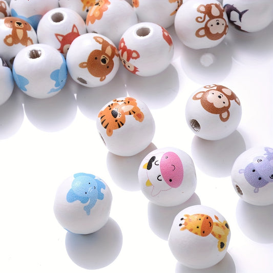 10pcs Cartoon Animal Pattern Wooden Beads