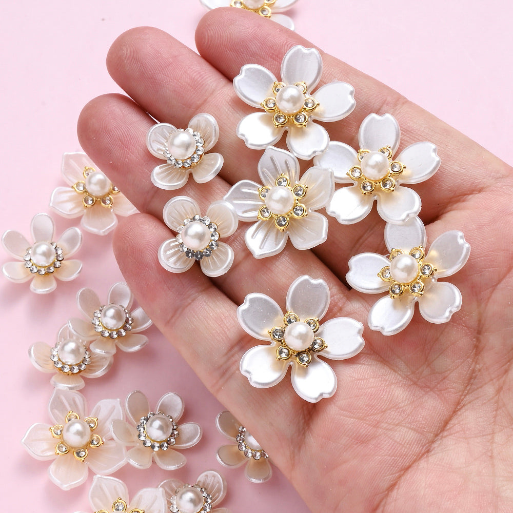 20/50pcs White Imitation Pearl Flower Flatback Beads