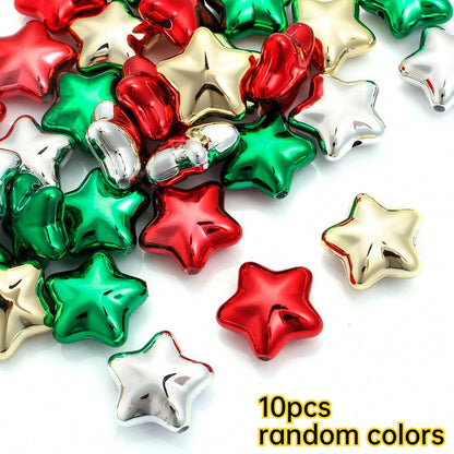 20mm Shiny Christmas Acrylic Star Charm Beads, 10pcs