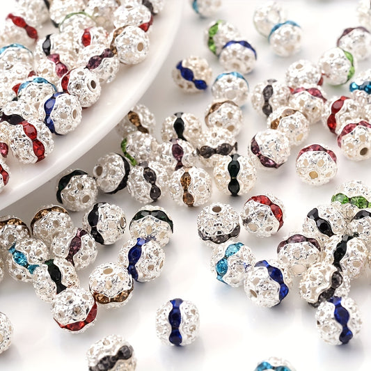30pcs 6/8/10mm Silvery Alloy Rhinestone Spacer Beads