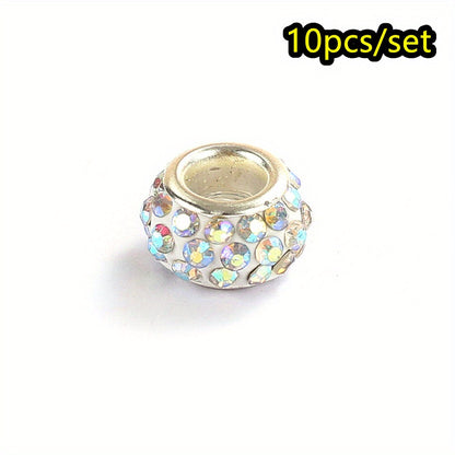 10pcs Colorful Big Hole Rhinestone Spacer Beads