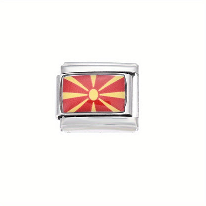 1pc 9x10mm Stainless Steel World Flag Module Charm Bead