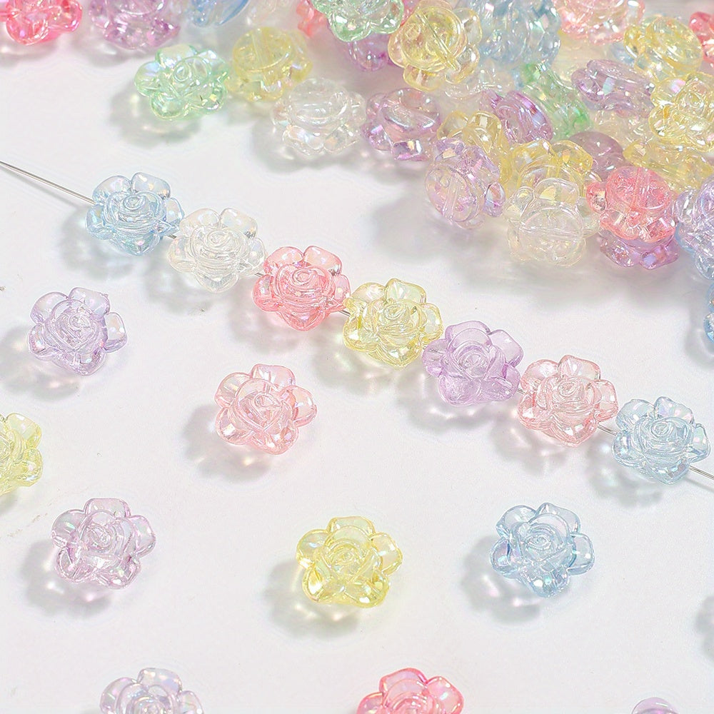 100pcs 12mm Gradient Color Rose Flower Acrylic Beads