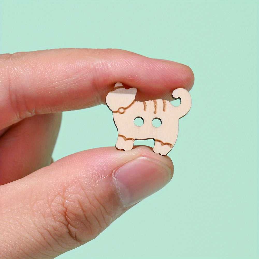 16.8x20.5mm Cat-Shaped Wooden Button Beads
