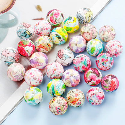 30/50pcs 15mm Floral Animal Print Silicone Beads