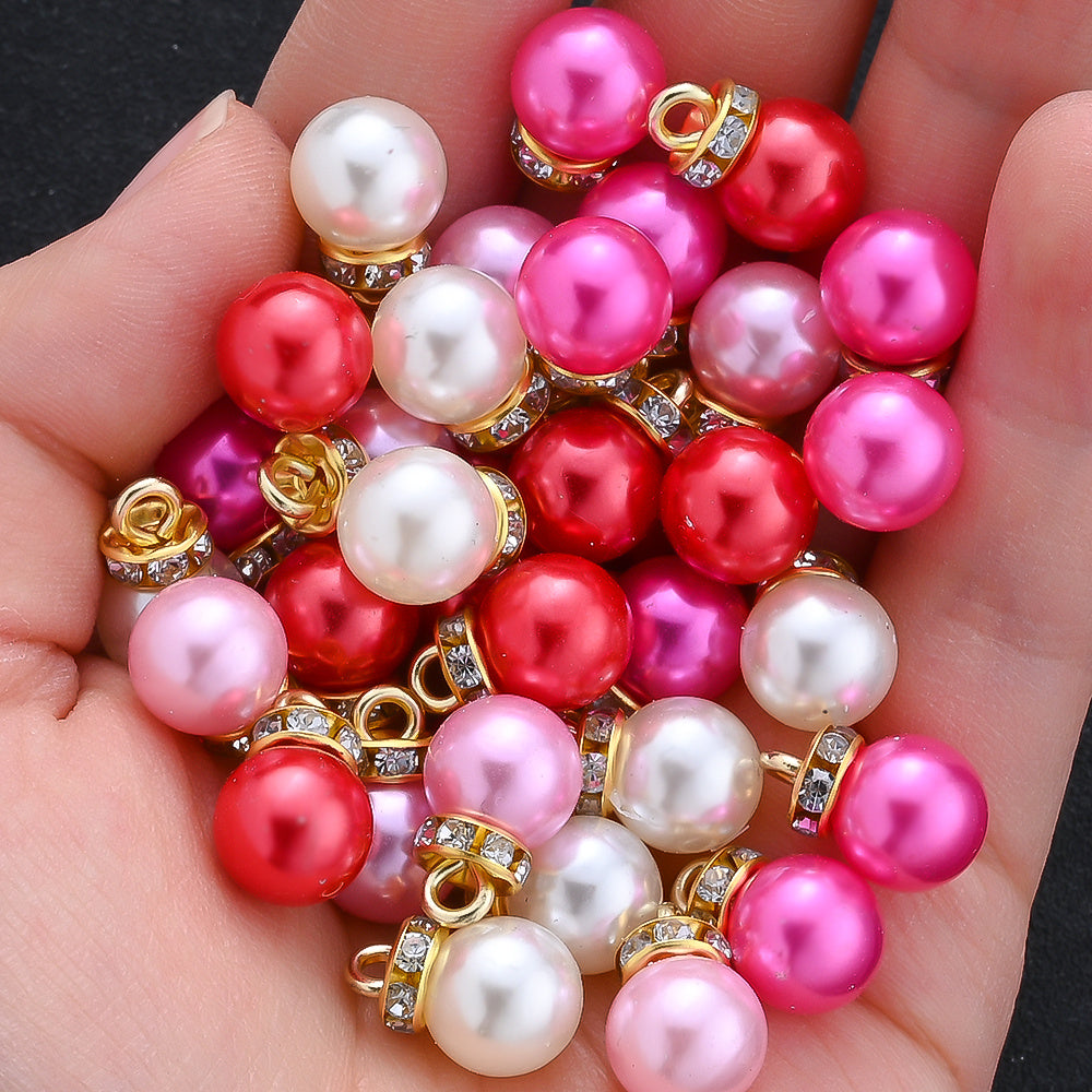 Pink Pearl Rhinestone Pendant Beads