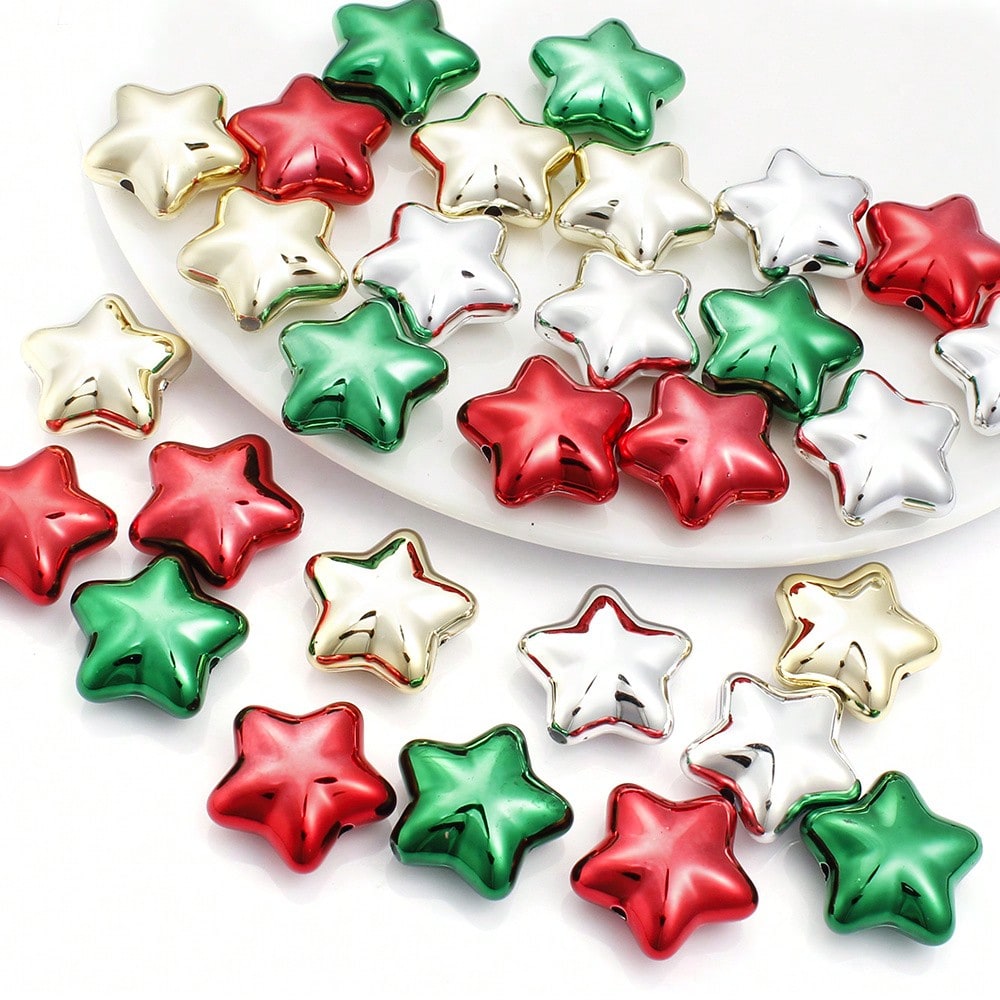 20mm Shiny Christmas Acrylic Star Charm Beads, 10pcs