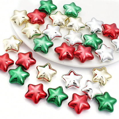 20mm Shiny Christmas Acrylic Star Charm Beads, 10pcs
