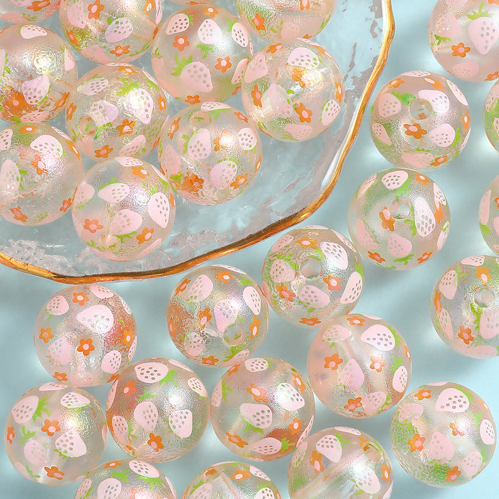 16mm Matte Resin Strawberry Print Beads
