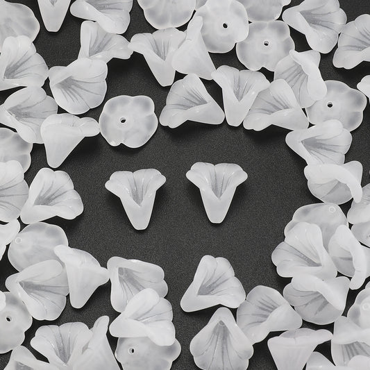 50pcs/set 10x15mm Frosted White Acrylic Flower Beads