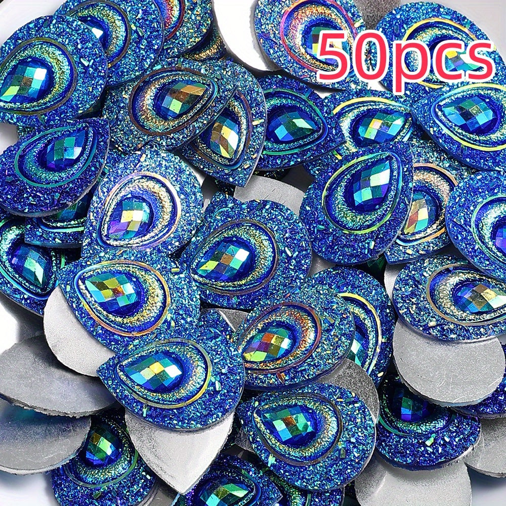50pcs Peacock Feather Shape Rhinestone Flatback Beads