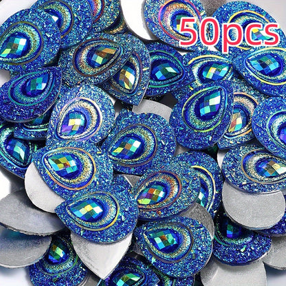 50pcs Peacock Feather Shape Rhinestone Flatback Beads