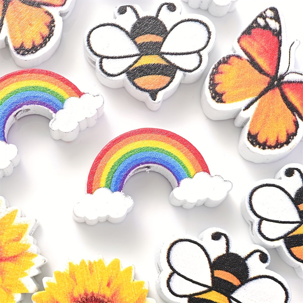 Yellow Series Bee Painted Wooden Round Beads