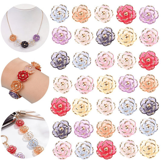 Gold-Edged Camellia Acrylic Bead Set