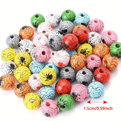Halloween Spider Pattern Wooden Beads