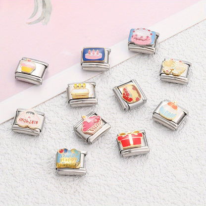 1pc 9x10mm Stainless Steel Birthday Theme Module Charm Bead