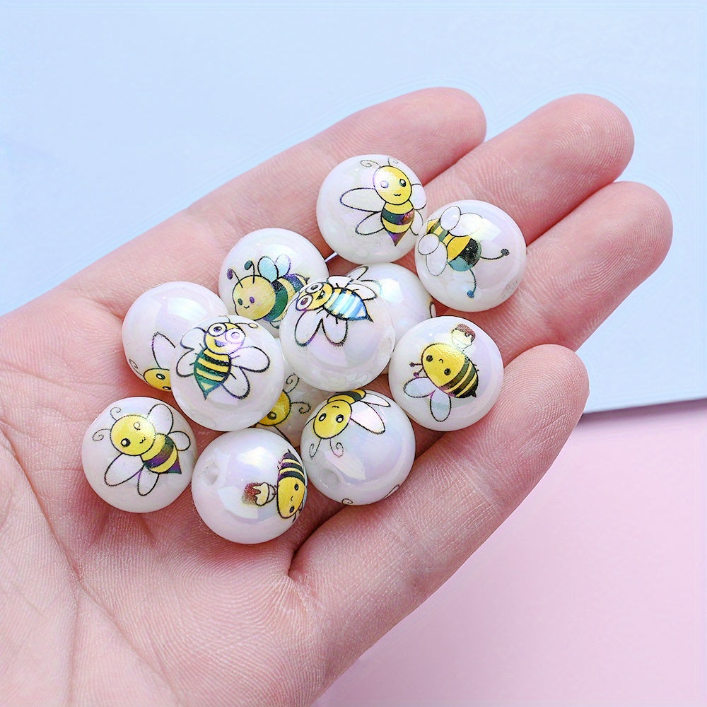 16mm Bee Design Acrylic Round Beads