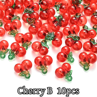 10pcs Cherry Apple Shape Acrylic Charm Beads