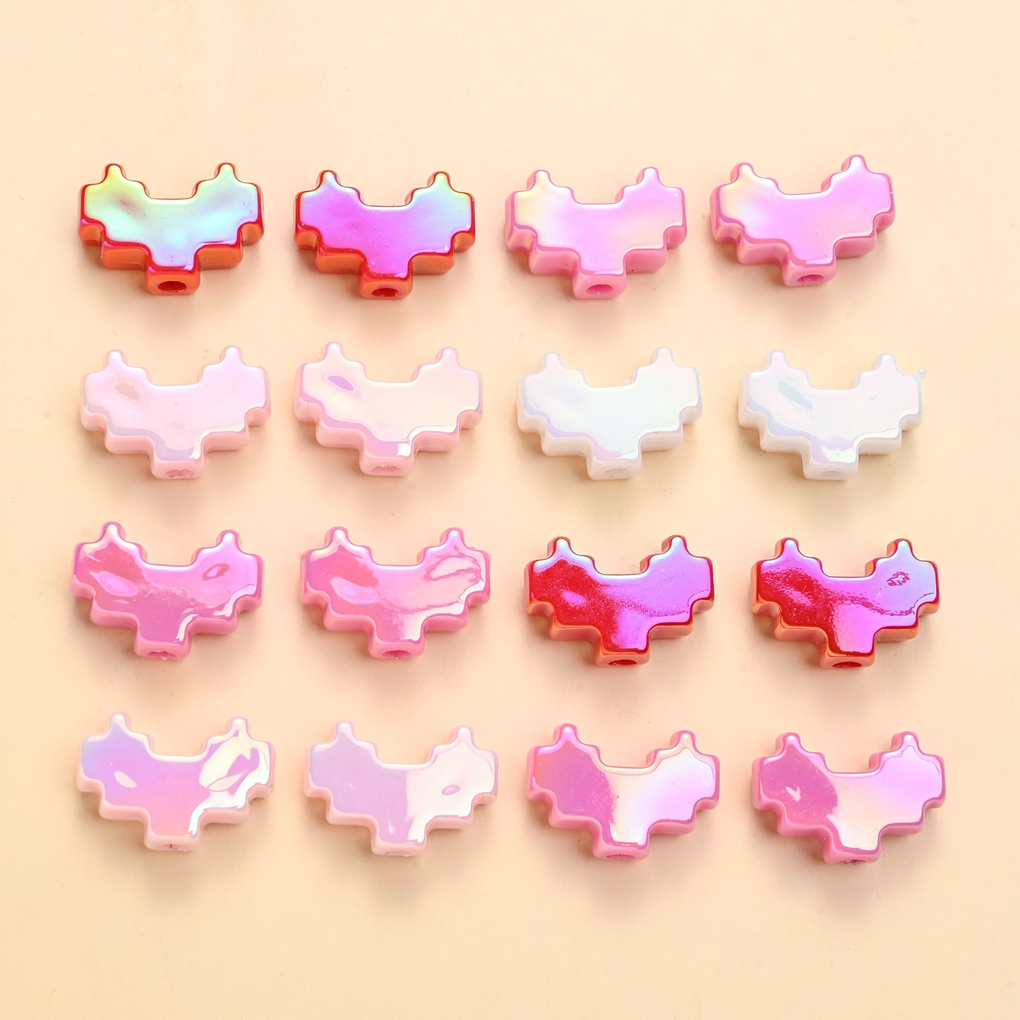 10pcs Valentine's Day Pink & Red Love Pixel Style Beads