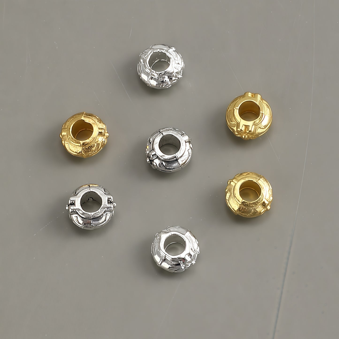 50pcs/set Pattern Engraved Golden & Silvery Spacer Beads