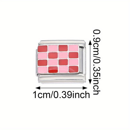 1pc 9x10mm Stainless Steel Checkerboard Module Charm Bead