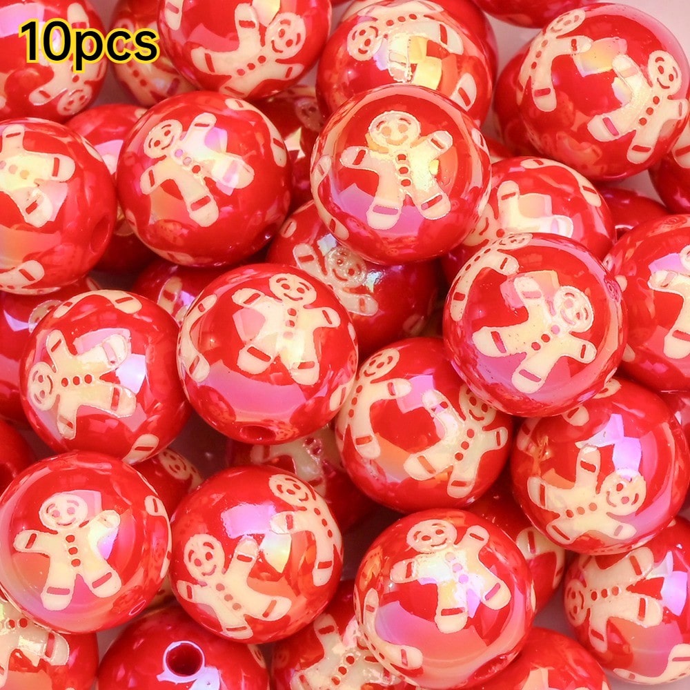 16mm Shiny UV Christmas Tree & Snowman Round Beads, 10pcs/Set