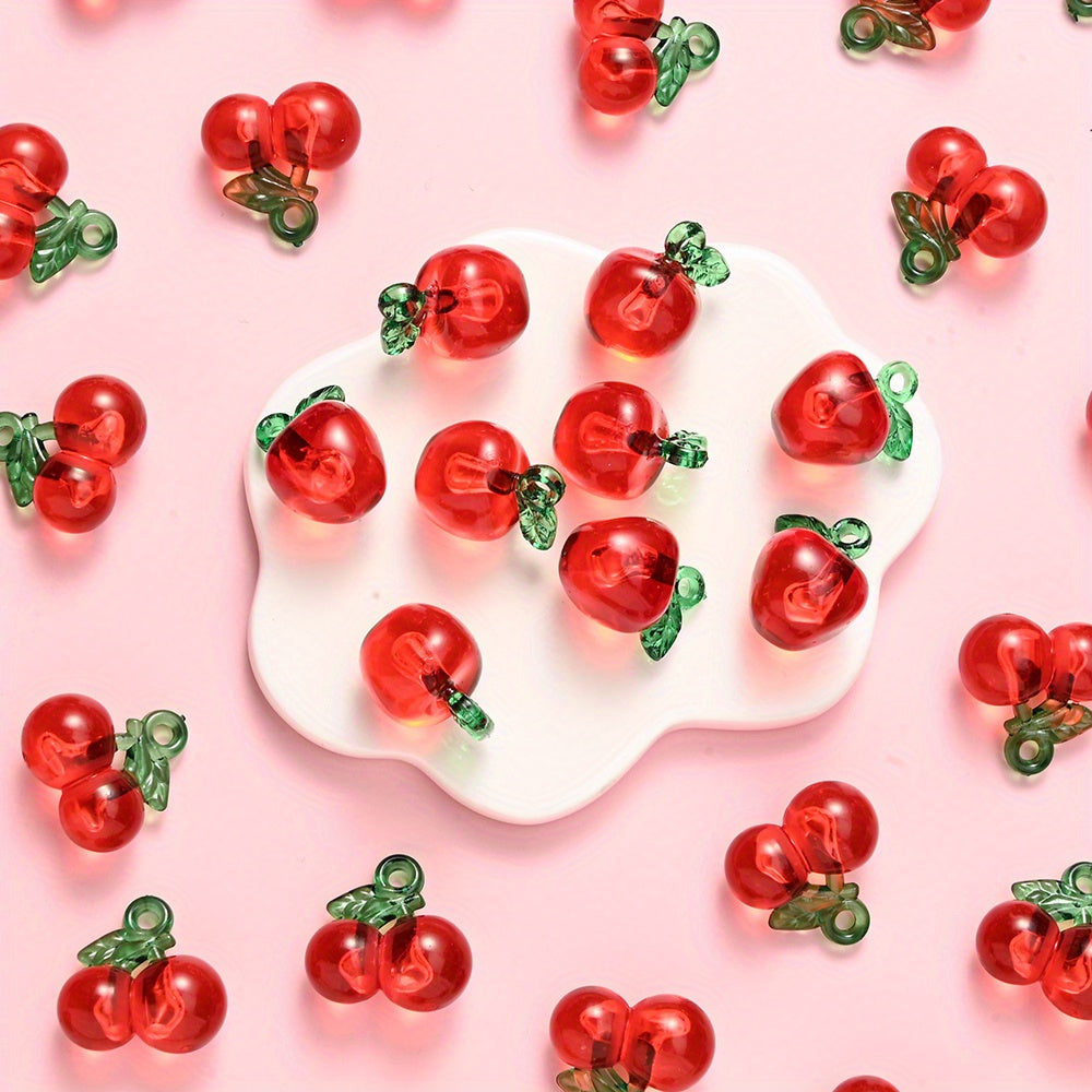 10pcs Cherry Apple Shape Acrylic Charm Beads