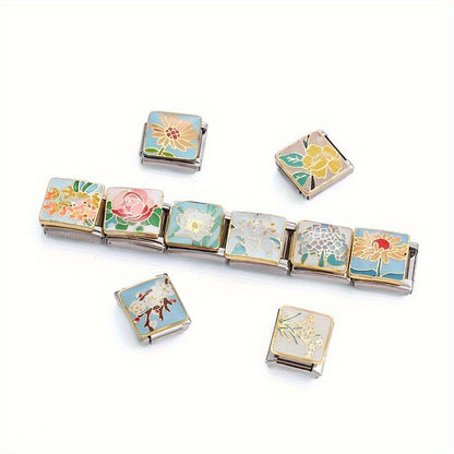 1pc 9x10mm Stainless Steel Landscape Painting Module Bead