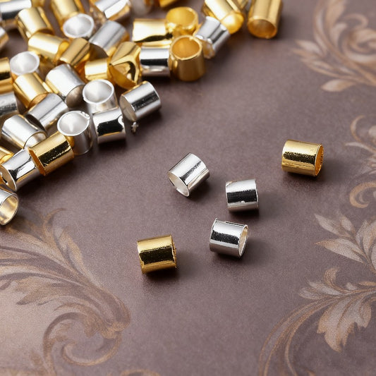 500pcs Golden & Silvery Copper Crimp End Beads