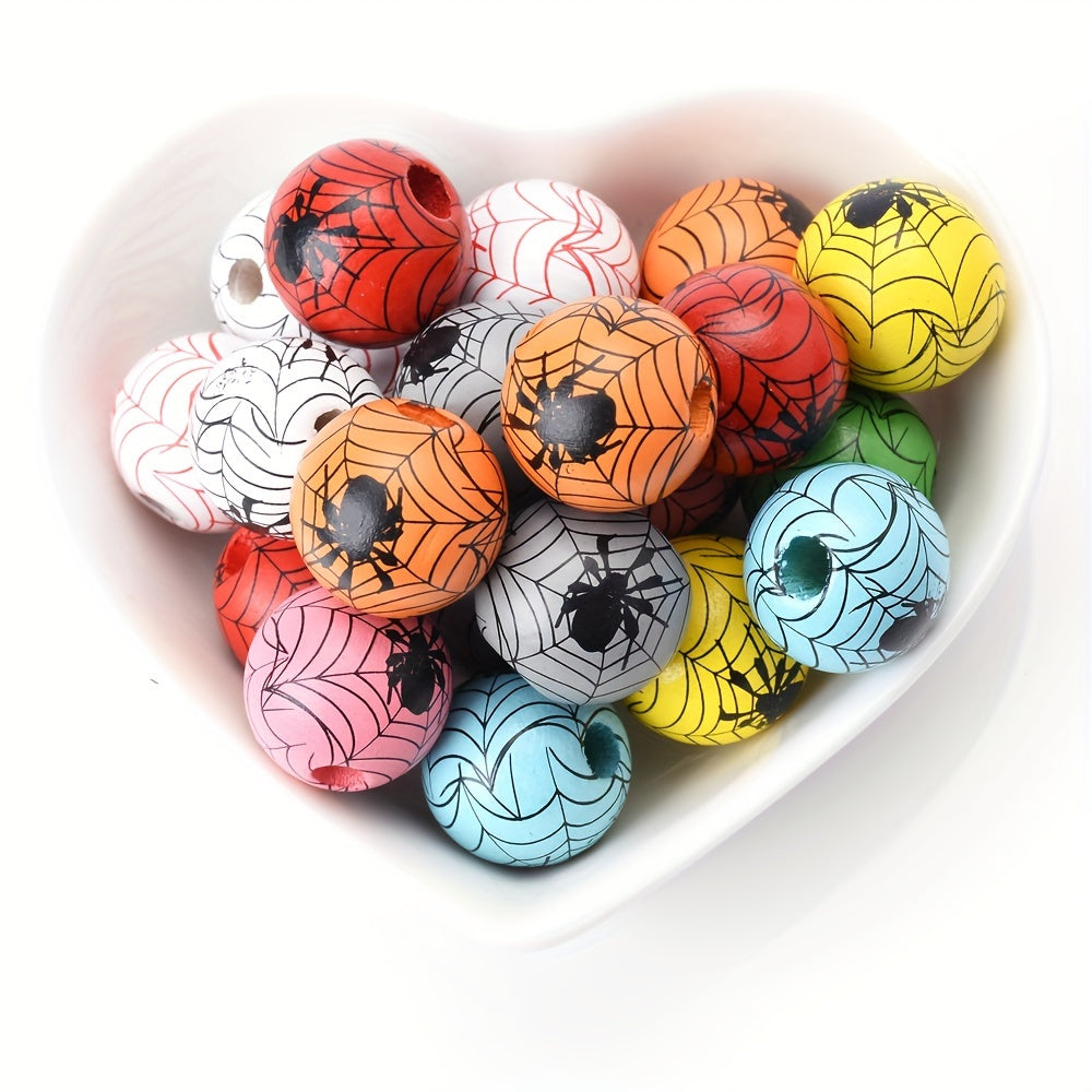 Halloween Spider Pattern Wooden Beads