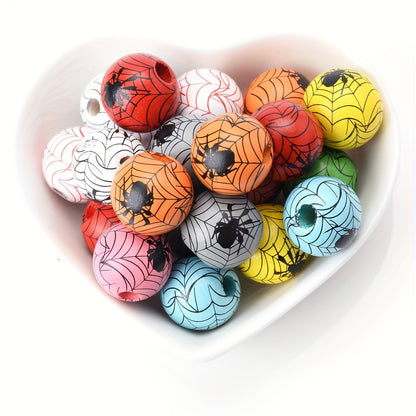 Halloween Spider Pattern Wooden Beads