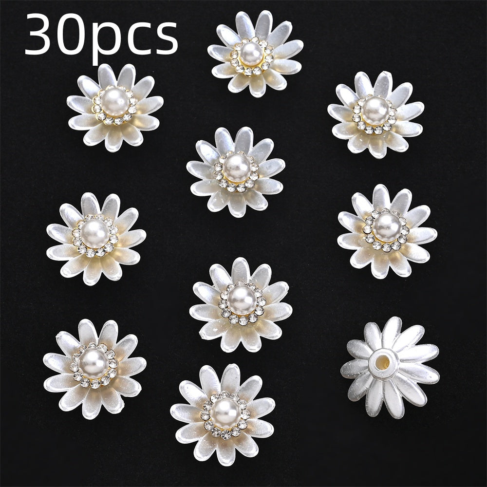 White Flower Rhinestone Flatback Beads