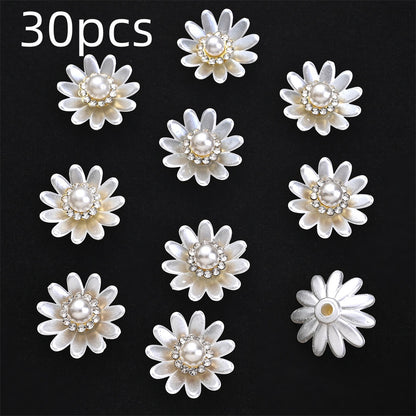 White Flower Rhinestone Flatback Beads