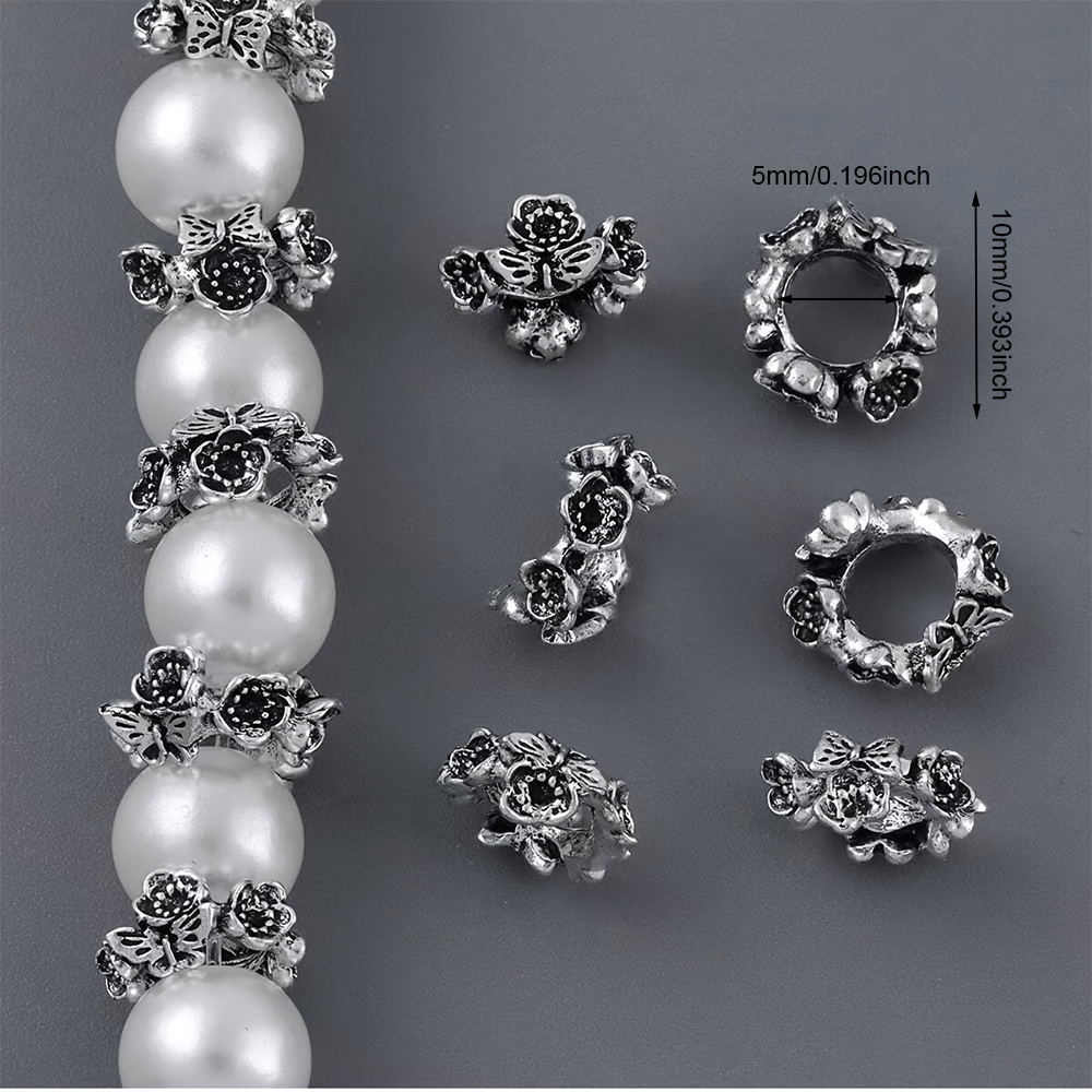 100pcs 10mm Antique Silvery Butterfly Flower Alloy Spacer Beads
